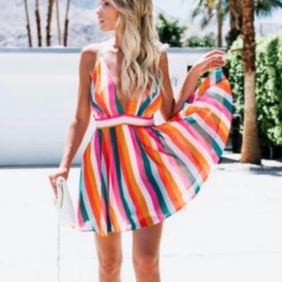 Rainbow Stripe Dress Med Lg - Picture 2 of 6